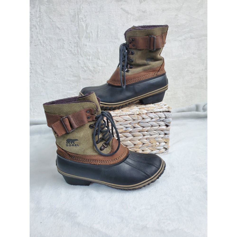 Sorel Fancy Lace II Boots Olive Brown Duck Waterproof Snow Bunny 9 Gorpcore